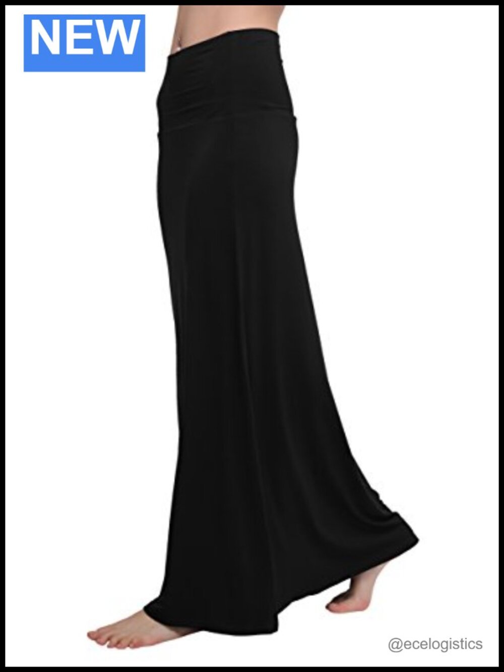 Women's Stretchy Fold-Over Flare Maxi Skirt High Waist Solid
